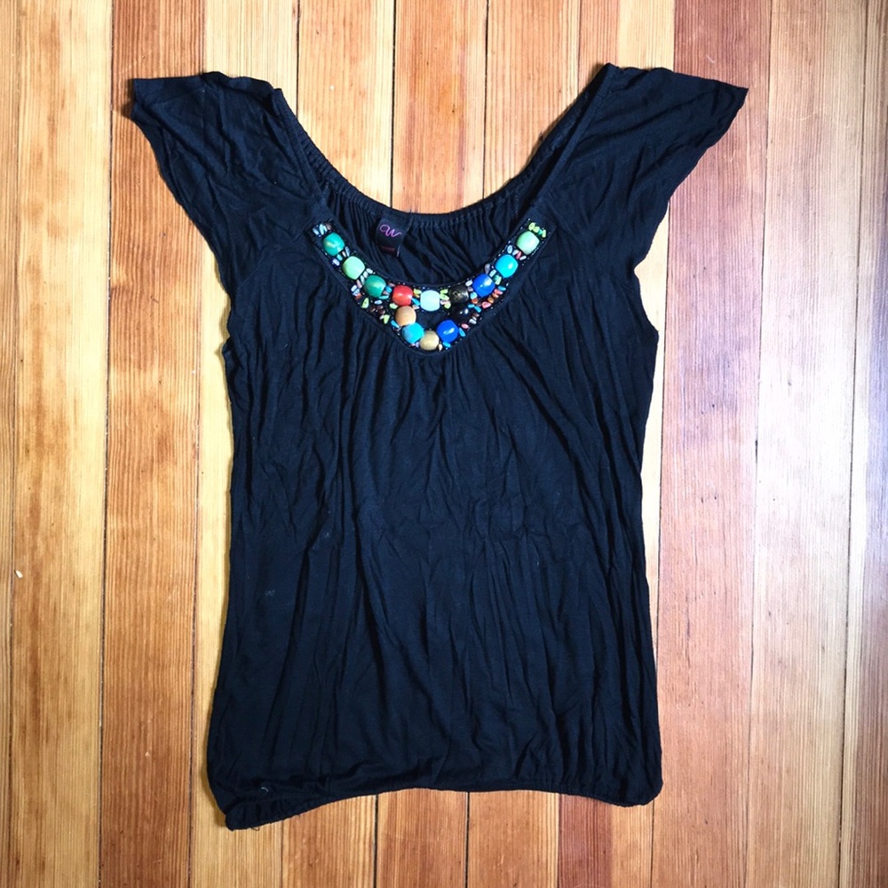 Black stretchy top with front beading